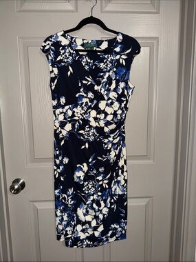 Lauren Ralph Lauren Navy, White & Royal Blue Floral Midi Dress